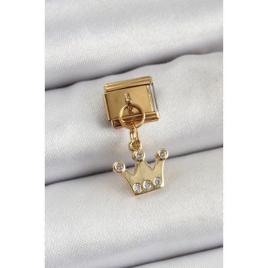 316L Çelik Sallantılı Zirkon Taşlı Kraliçe Tacı Model Gold Renk Nomination Charm 316L Çelik Sallantılı Zirkon Taşlı Kraliçe Tacı Model Gold Renk Nomination Charm