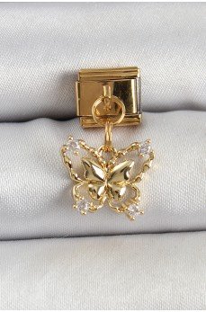 316L Çelik Sallantılı Zirkon Taşlı Kelebek Model Gold Renk Nomination Charm 316L Çelik Sallantılı Zirkon Taşlı Kelebek Model Gold Renk Nomination Charm
