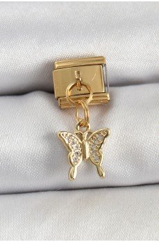 316L Çelik Sallantılı Zirkon Taşlı Kelebek Model Gold Renk Nomination Charm 316L Çelik Sallantılı Zirkon Taşlı Kelebek Model Gold Renk Nomination Charm