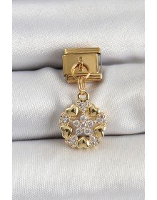 316L Çelik Sallantılı Zirkon Taşlı Kalp Detaylı Yıldz Model Gold Renk Nomination Charm