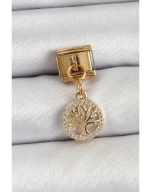 316L Çelik Sallantılı Zirkon Taşlı Hayat Ağacı Model Gold Renk Nomination Charm