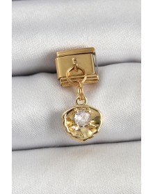 316L Çelik Sallantılı Zirkon Taşlı İstiridye Model Gold Renk Nomination Charm