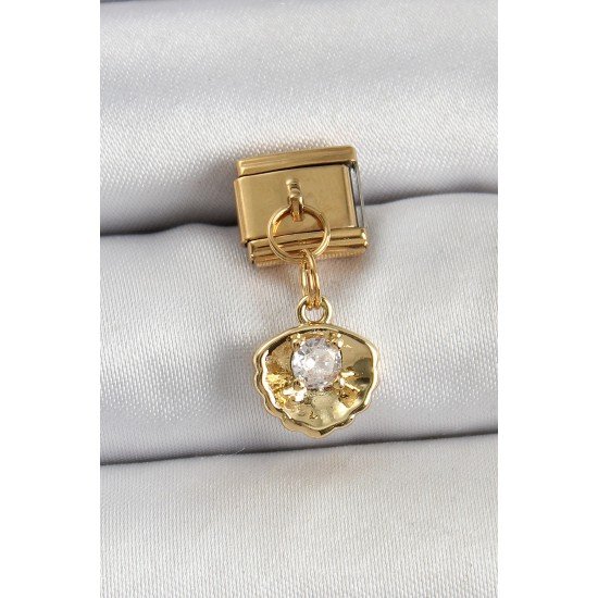 316L Çelik Sallantılı Zirkon Taşlı İstiridye Model Gold Renk Nomination Charm 316L Çelik Sallantılı Zirkon Taşlı İstiridye Model Gold Renk Nomination Charm