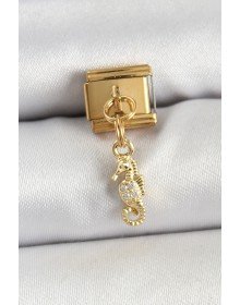 316L Çelik Sallantılı Zirkon Taşlı Çiçek Model Gold Renk Nomination Charm