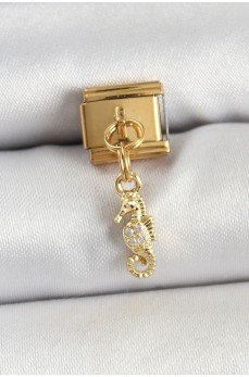 316L Çelik Sallantılı Zirkon Taşlı Çiçek Model Gold Renk Nomination Charm