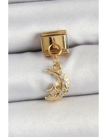 316L Çelik Sallantılı Zirkon Taşlı Ay Model Gold Renk Nomination Charm