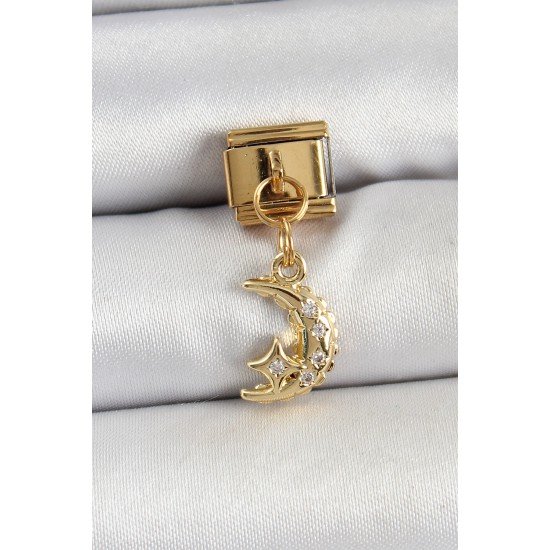316L Çelik Sallantılı Zirkon Taşlı Ay Model Gold Renk Nomination Charm 316L Çelik Sallantılı Zirkon Taşlı Ay Model Gold Renk Nomination Charm