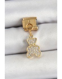 316L Çelik Sallantılı Zirkon Taşlı Ayıcık Model Gold Renk Nomination Charm