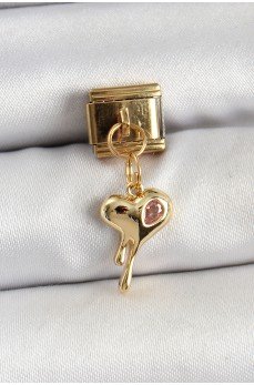 316L Çelik Sallantılı Zirkon Taşlı Eriyen Kalp Model Gold Renk Nomination Charm