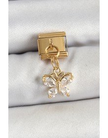 316L Çelik Sallantılı Zirkon Taşlı Kelebek Model Gold Renk Nomination Charm