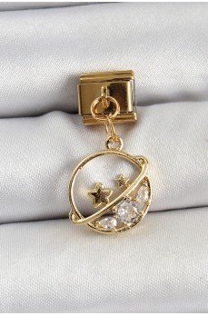 316L Çelik Sallantılı Zirkon Taşlı Satürn Model Gold Renk Nomination Charm 316L Çelik Sallantılı Zirkon Taşlı Satürn Model Gold Renk Nomination Charm