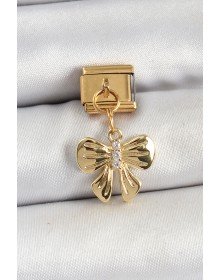 316L Çelik Sallantılı Zirkon Taşlı Fiyonk Model Gold Renk Nomination Charm