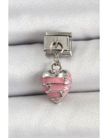 316L Çelik Gümüş Renk Pembe Kalp Model Nomination Charm