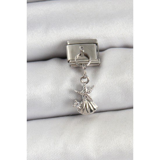 316L Çelik Sallantılı Zirkon Taşlı Deniz Yıldızı Ve İstiridye Model Gümüş Renk Nomination Charm