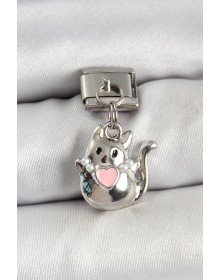 316L Çelik Sallantılı Kalp Detaylı Kedi Model Gümüş Renk Nomination Charm