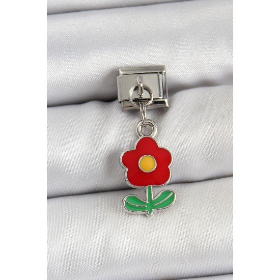316L Çelik Sallantılı Kırmızı Papatya Model Gümüş Renk Nomination Charm 316L Çelik Sallantılı Kırmızı Papatya Model Gümüş Renk Nomination Charm
