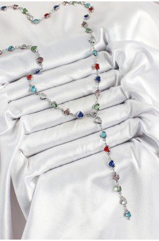 Pirinç Gümüş Renk Karışık Renk Zirkon Taşlı Kalpli Y Kadın Kolye