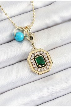 Gold Renk Pirinç Zirkon Taşlı Kadın Serenay Kolyesi