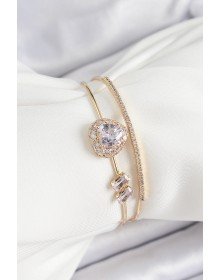 Pirinç Gold Renk Kalpli Zirkon Taşlı Kadın Bileklik