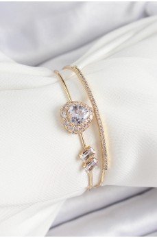 Pirinç Gold Renk Kalpli Zirkon Taşlı Kadın Bileklik