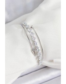 Pirinç Gümüş Renk Arpa Zirkon Taşlı Kadın Bileklik