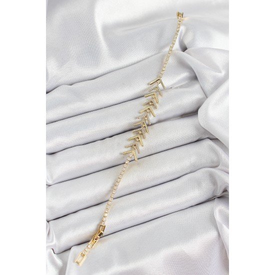 Pirinç Gold Renk Zirkon Taşlı Balık Sırtı Kadın Bileklik Pirinç Gold Renk Zirkon Taşlı Balık Sırtı Kadın Bileklik