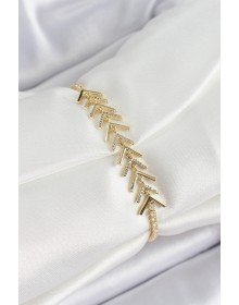 Pirinç Gold Renk Zirkon Taşlı Balık Sırtı Kadın Bileklik