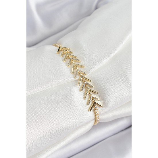 Pirinç Gold Renk Zirkon Taşlı Balık Sırtı Kadın Bileklik Pirinç Gold Renk Zirkon Taşlı Balık Sırtı Kadın Bileklik