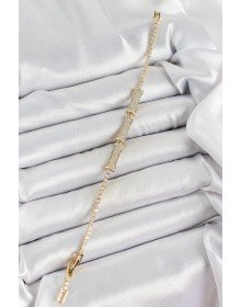 Pirinç Gold Renk Zirkon Taşlı Kemik Model Kadın Bileklik