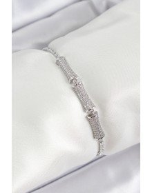 Pirinç Gümüş Renk Zirkon Taşlı Kemik Model Kadın Bileklik