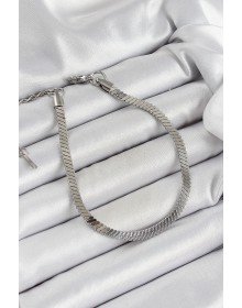 316L Çelik Gümüş Renk Yassı Zincir Model Kadın Bileklik