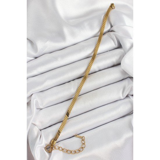 316L Çelik Gold Renk Yassı Zincir Model Kadın Bileklik