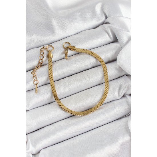 316L Çelik Gold Renk Yassı Zincir Model Kadın Bileklik