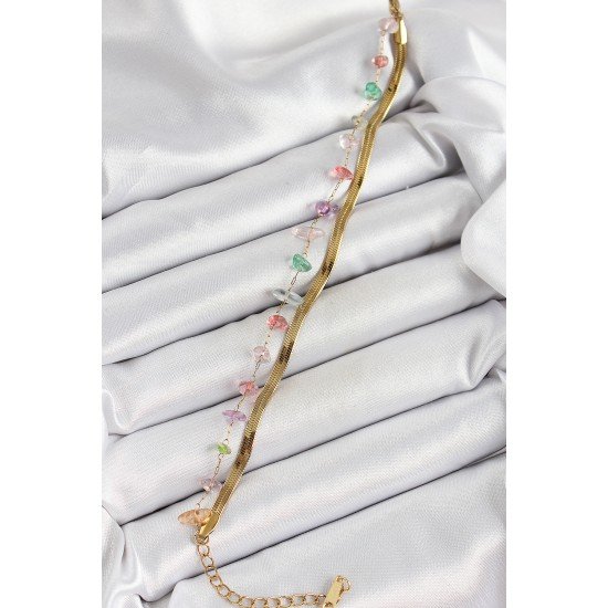 316L Çelik Gold Renk Kristal Karışık Renkli Taşlı Kadın Bileklik 316L Çelik Gold Renk Kristal Karışık Renkli Taşlı Kadın Bileklik