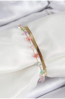 316L Çelik Gold Renk Kristal Karışık Renkli Taşlı Kadın Bileklik