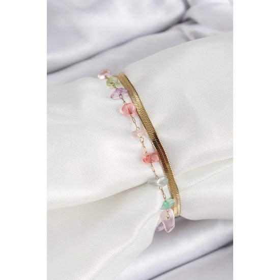 316L Çelik Gold Renk Kristal Karışık Renkli Taşlı Kadın Bileklik 316L Çelik Gold Renk Kristal Karışık Renkli Taşlı Kadın Bileklik