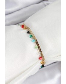 316L Çelik Gold Renk Kristal Karışık Renkli Taşlı 2'li Kadın Bileklik