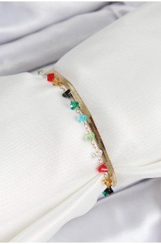 316L Çelik Gold Renk Kristal Karışık Renkli Taşlı 2'li Kadın Bileklik