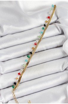 316L Çelik Gold Renk Kristal Karışık Renkli Taşlı 2'li Kadın Bileklik