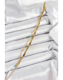 316L Çelik Gold Renk Karışık Renkli Kristal Taşlı 2'li Kadın Bileklik