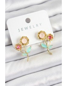 Pirinç Renkli Zirkon Taşlı Papatya Model Gold Renk Kadın Küpe