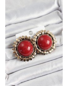 Pirinç Bordo Vintage Model Gold Renk Kadın Küpe
