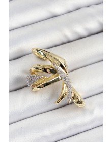 Pirinç Zirkon Taşlı Sıkıştırma Sağ Kıkırdak Gold Renk Kadın Küpe