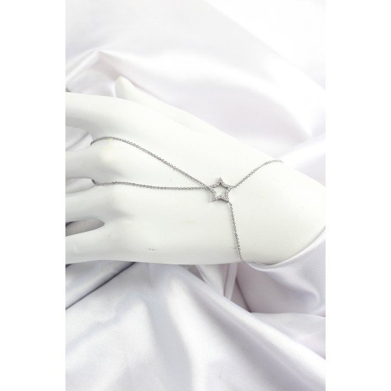 Pirinç Gümüş Renk Zirkon Taşlı Yıldız Model Şahmeran