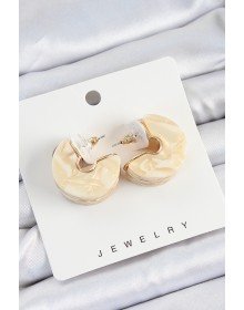 Pirinç Mermer Desenli Vintage Yarım Halka Model Gold Renk Kadın Küpe