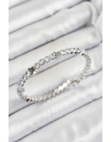 Pirinç Zirkon Taşlı Kalp Model Gümüş Renk Yaylı Kadın Bileklik