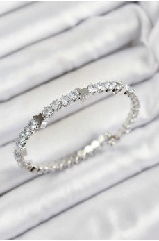 Pirinç Zirkon Taşlı Kalp Model Gümüş Renk Yaylı Kadın Bileklik