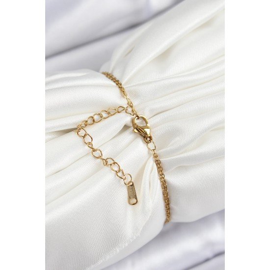 316L Çelik Zincir Mor Mineli Sanatsal Portre İnci Detaylı Papatya Model Gold Renk Kadın Bileklik