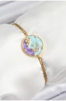 316L Çelik Zincir Mineli Sanatsal Portre Zirkon Taşlı Gezegen Model Gold Renk Kadın Bileklik