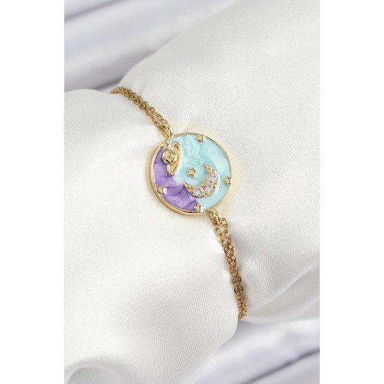 316L Çelik Zincir Mineli Sanatsal Portre Zirkon Taşlı Gezegen Model Gold Renk Kadın Bileklik 316L Çelik Zincir Mineli Sanatsal Portre Zirkon Taşlı Gezegen Model Gold Renk Kadın Bileklik